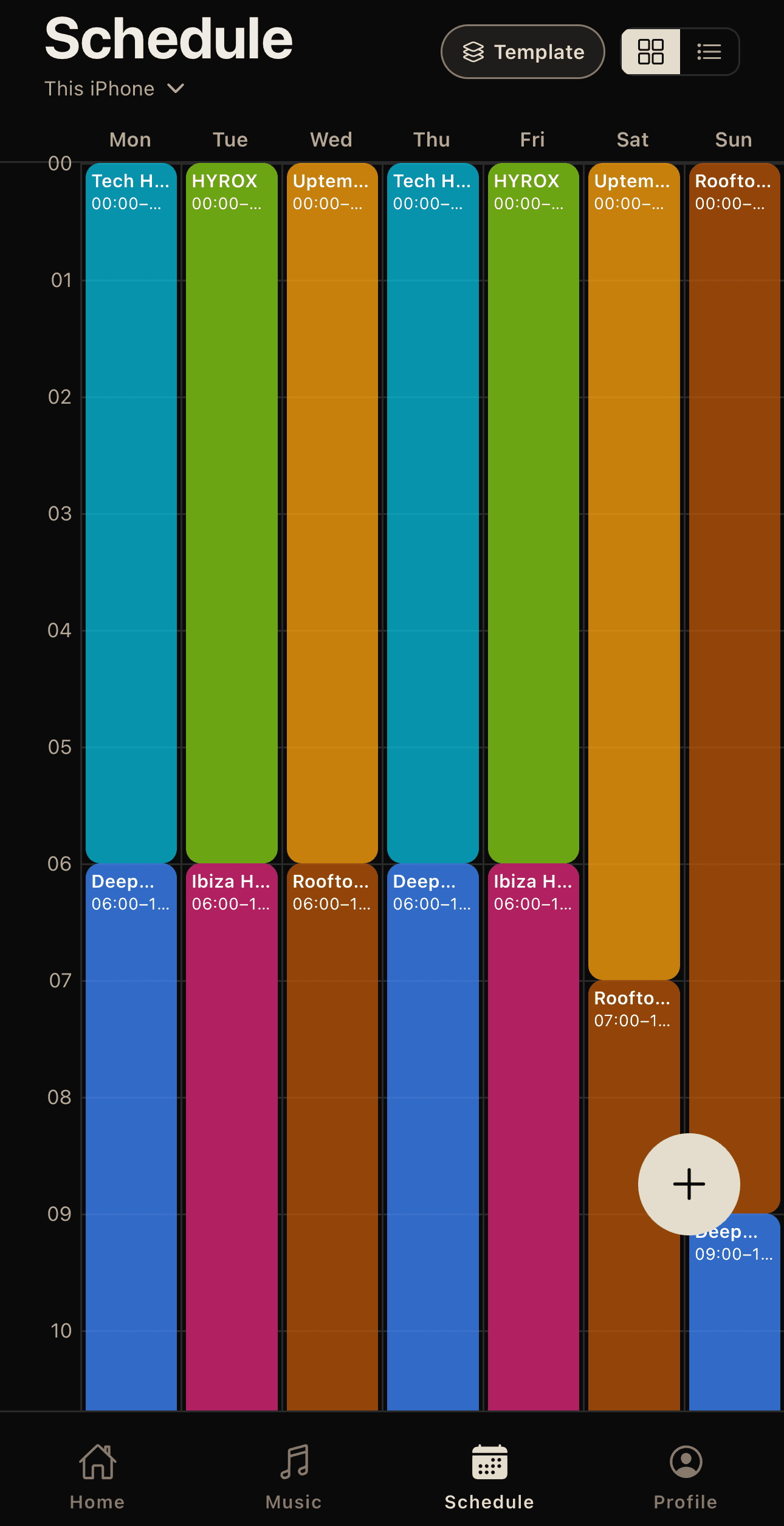YourNeuroTune daypart scheduling screen